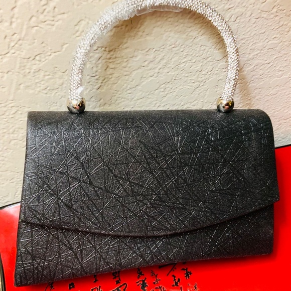 Evening Bag BLACK  🩷SPARKLING CRYSTAL JEWELED HANDLE NWOT HANDBAG ⭐️RETRO VIBE - Picture 5 of 12